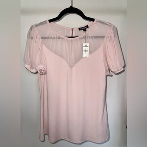 LARGE - EXPRESS Pink Short Sleeve Sweetheart Neck Top
